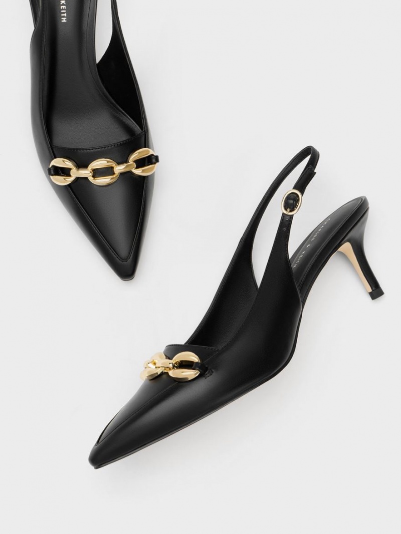 Pumps Charles & Keith Avani Grosolan Chain-Embellished Slingback Negrii | 056WRDYOE