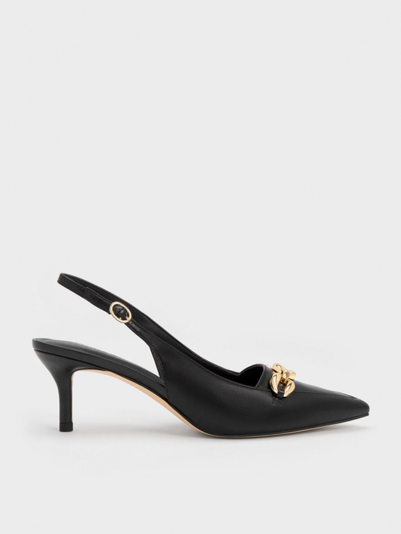 Pumps Charles & Keith Avani Grosolan Chain-Embellished Slingback Negrii | 056WRDYOE