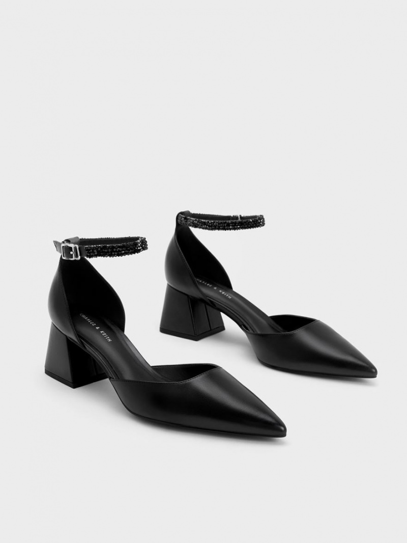Pumps Charles & Keith Beaded Ankle-Curea D'Orsay Negrii | 918HIXYQR