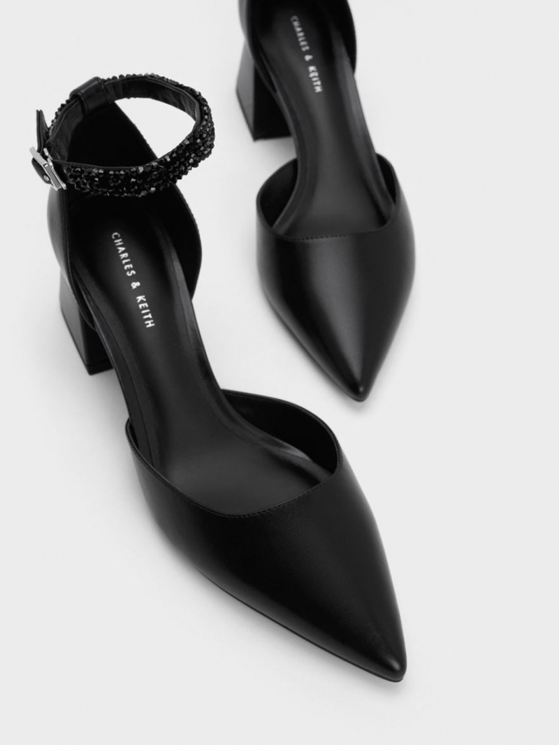 Pumps Charles & Keith Beaded Ankle-Curea D'Orsay Negrii | 918HIXYQR