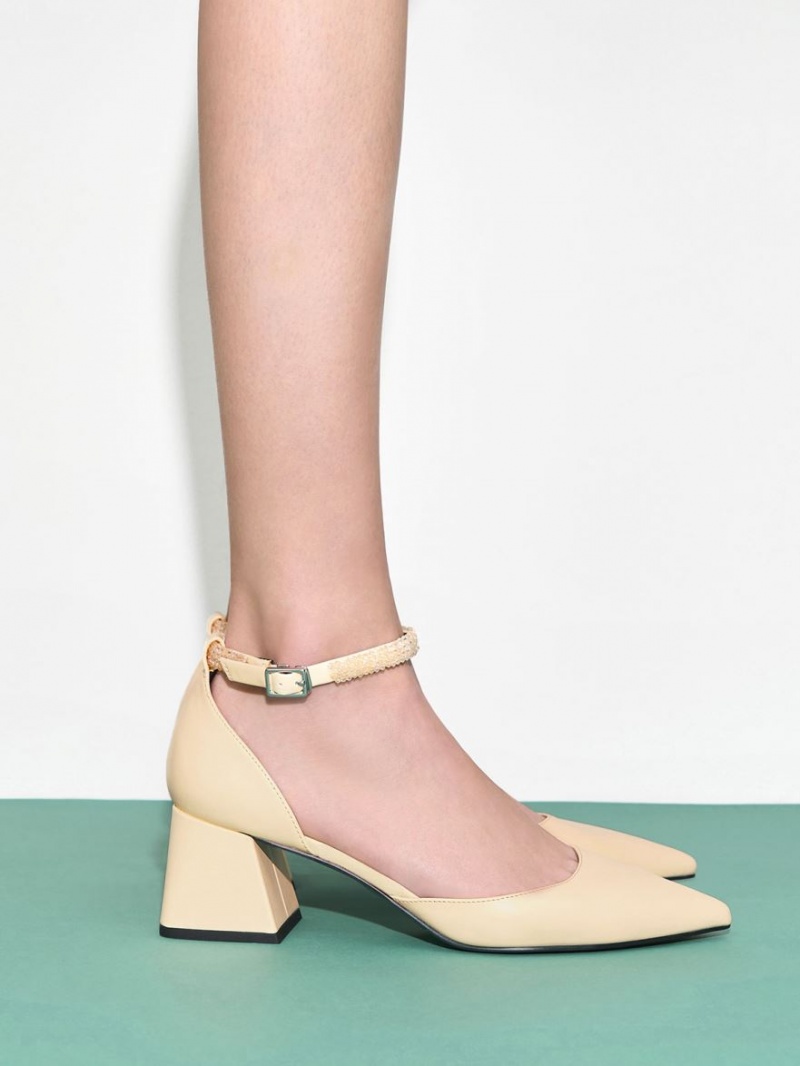 Pumps Charles & Keith Beaded Ankle-Curea D'Orsay Galbeni | 725WCTRFA