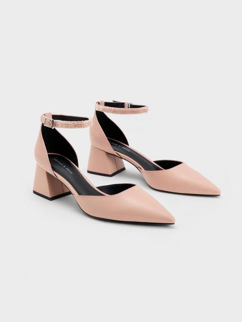 Pumps Charles & Keith Beaded Ankle-Curea D'Orsay Bej | 658BUDEAM