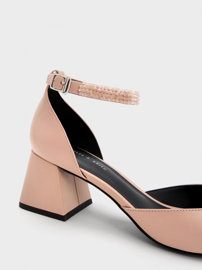 Pumps Charles & Keith Beaded Ankle-Curea D'Orsay Bej | 658BUDEAM