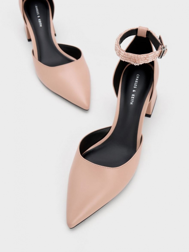 Pumps Charles & Keith Beaded Ankle-Curea D'Orsay Bej | 658BUDEAM