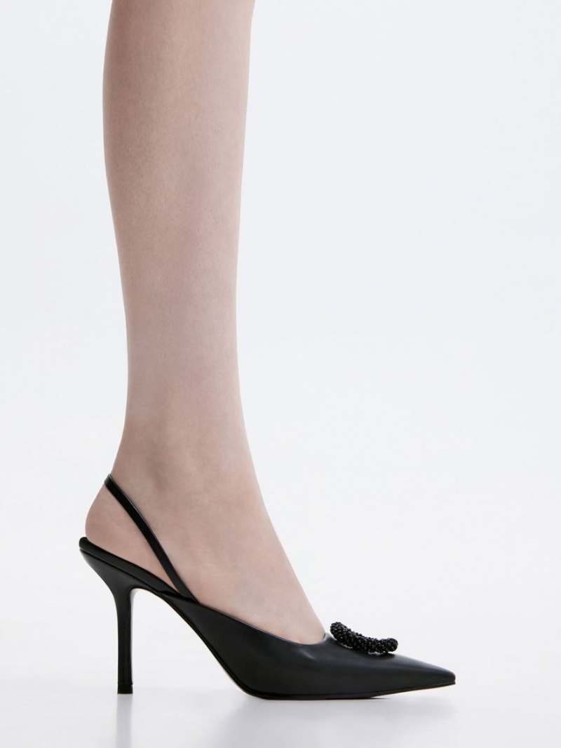 Pumps Charles & Keith Beaded Circle Slingback Negrii | 850KJNFZW