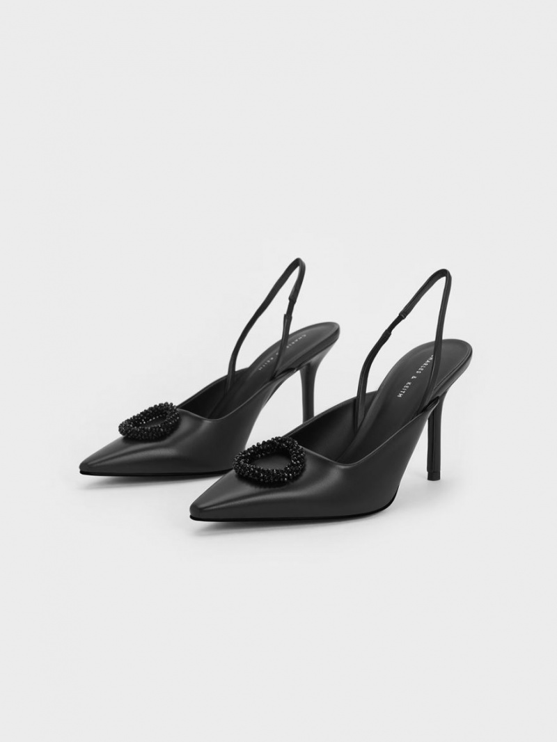 Pumps Charles & Keith Beaded Circle Slingback Negrii | 850KJNFZW