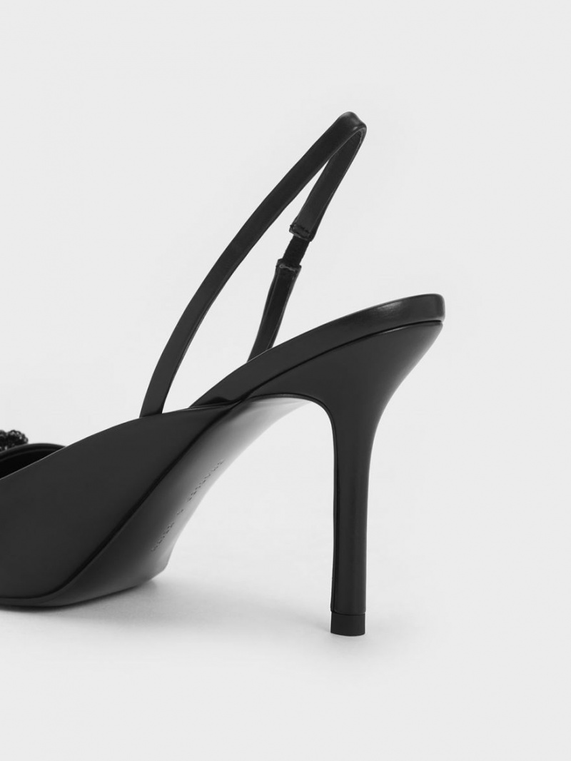 Pumps Charles & Keith Beaded Circle Slingback Negrii | 850KJNFZW