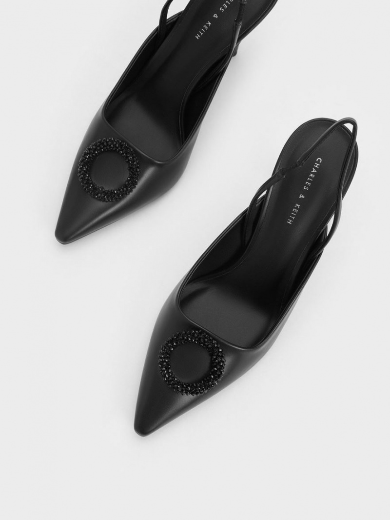 Pumps Charles & Keith Beaded Circle Slingback Negrii | 850KJNFZW