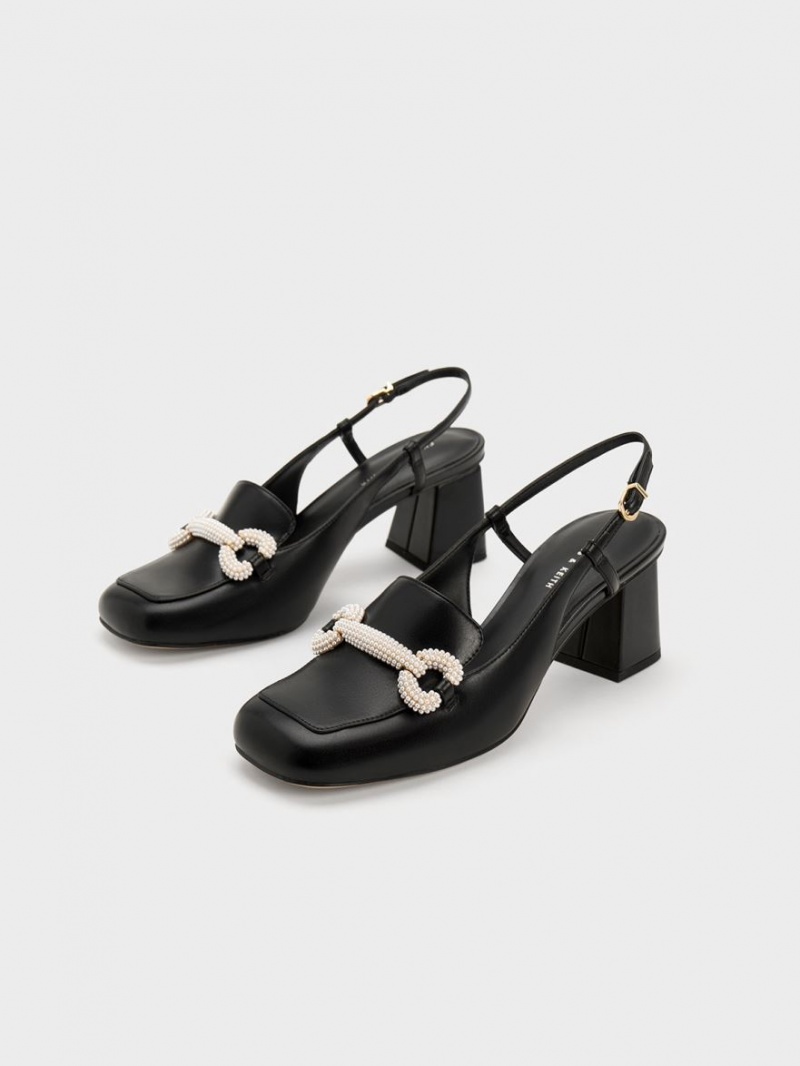 Pumps Charles & Keith Beaded Slingback Loafer Negrii | 731FHAULQ