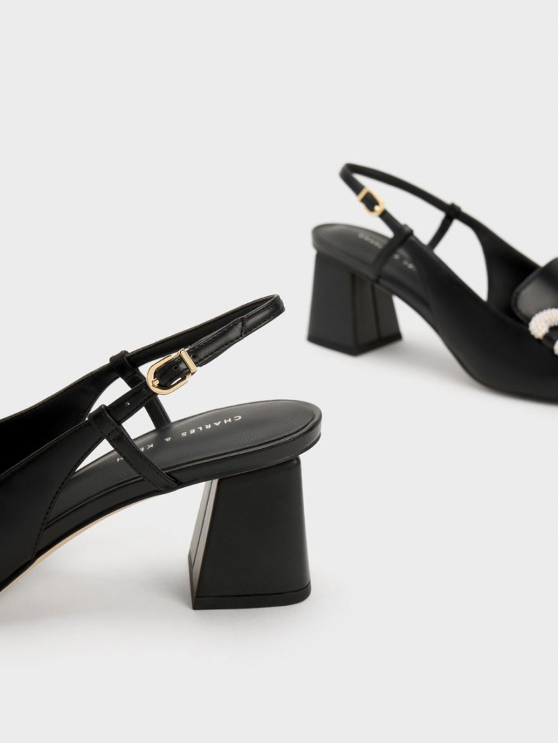 Pumps Charles & Keith Beaded Slingback Loafer Negrii | 731FHAULQ