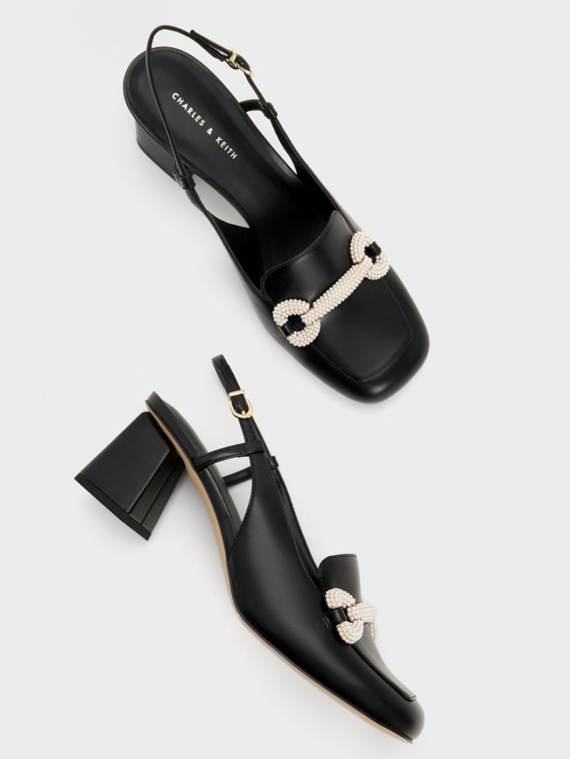 Pumps Charles & Keith Beaded Slingback Loafer Negrii | 731FHAULQ