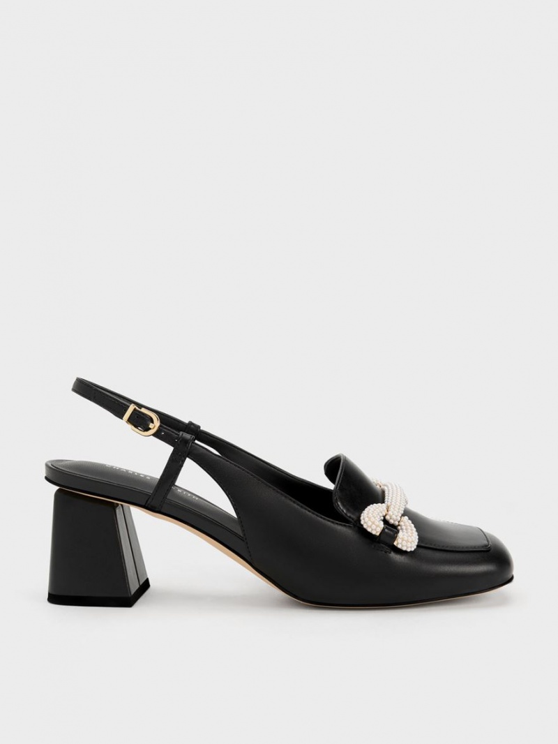 Pumps Charles & Keith Beaded Slingback Loafer Negrii | 731FHAULQ
