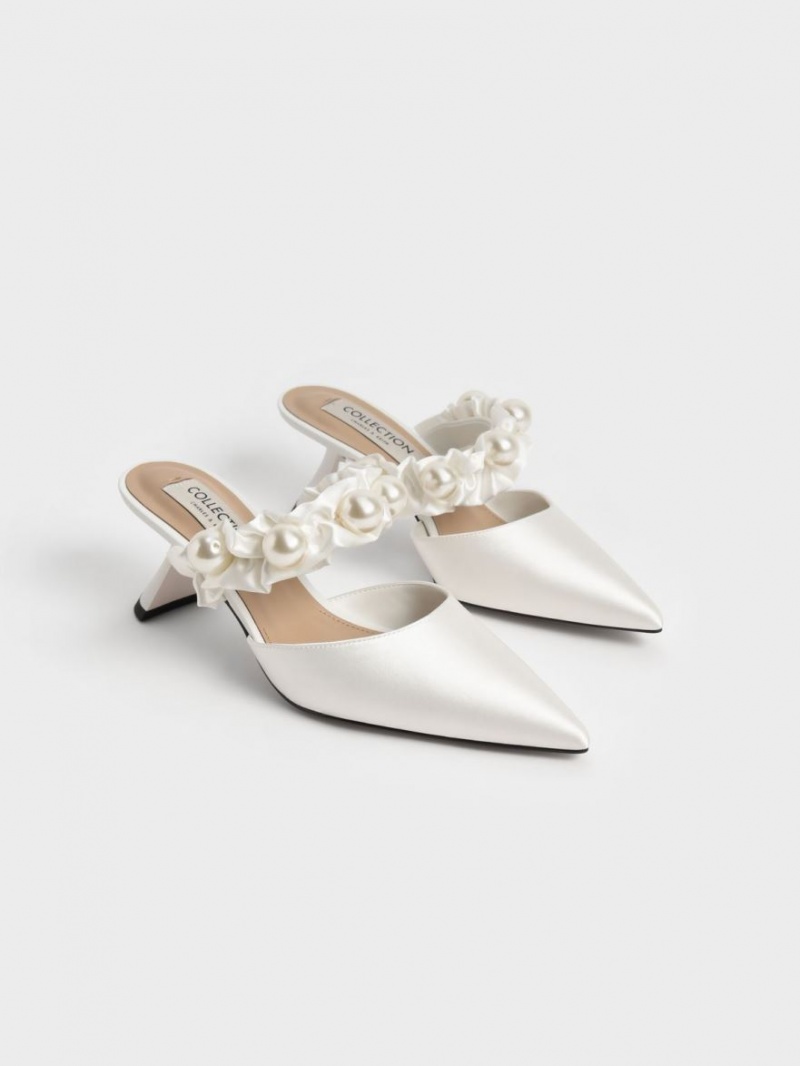 Pumps Charles & Keith Blythe Bead Embellished Satin Albi | 806ERWQSK