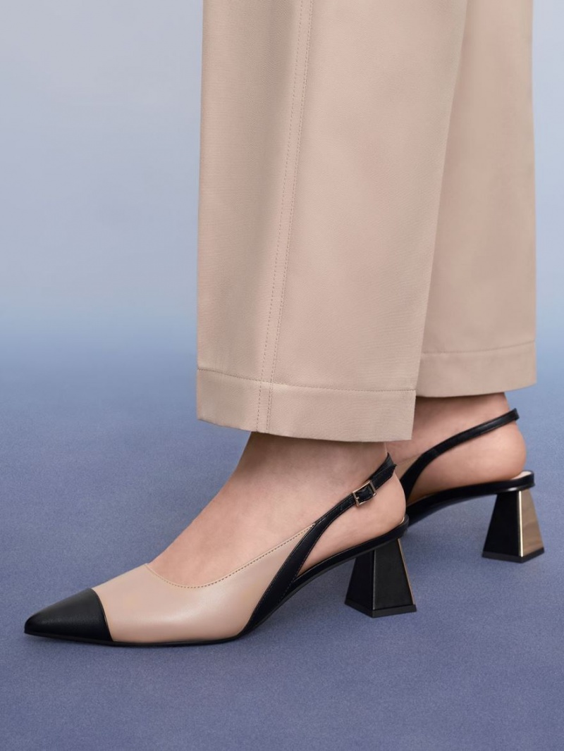Pumps Charles & Keith Bombeu Cap Slingback Bej | 137PIEMDR