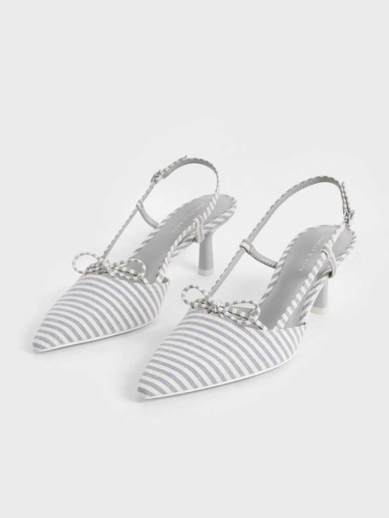Pumps Charles & Keith Bow-Tie Slingback Albastri Deschis | 857BSHYJP