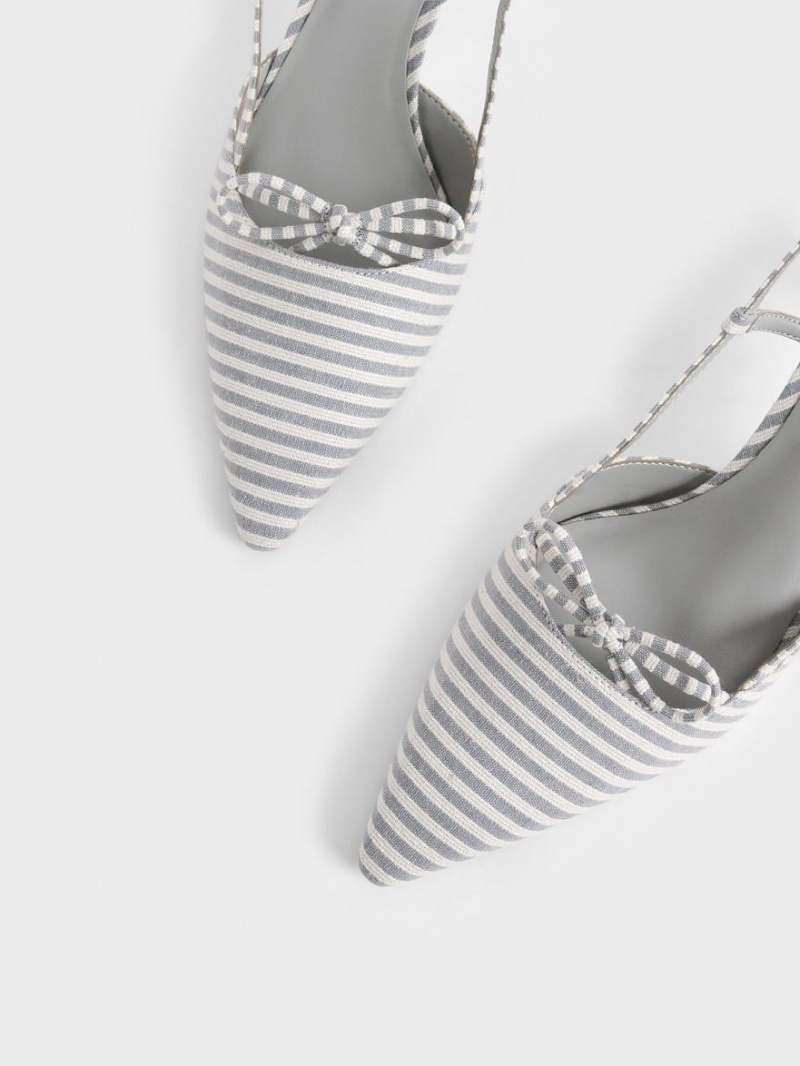 Pumps Charles & Keith Bow-Tie Slingback Albastri Deschis | 857BSHYJP