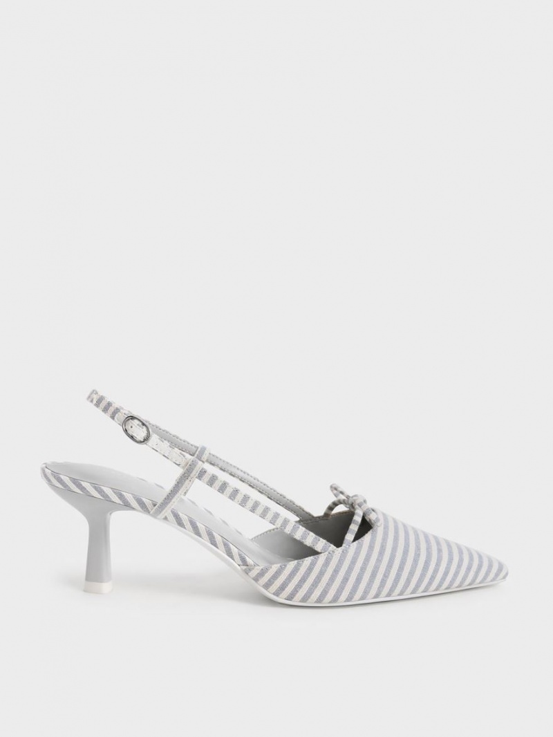 Pumps Charles & Keith Bow-Tie Slingback Albastri Deschis | 857BSHYJP