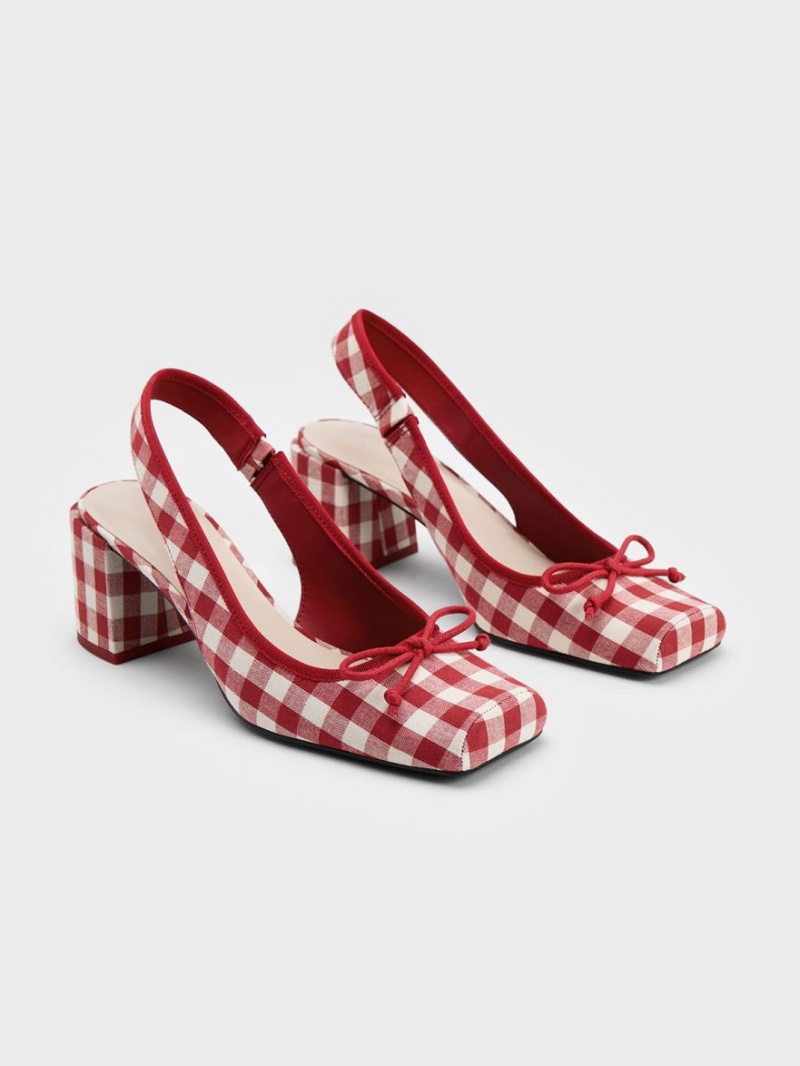 Pumps Charles & Keith Bow Checkered Slingback Colorati | 042ZOKQYJ