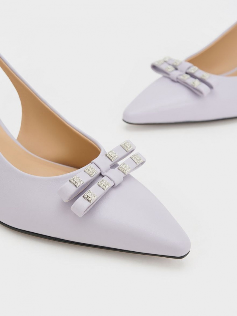 Pumps Charles & Keith Bow Crystal-Embellished Piele Slingback Violet | 306JVUZKT