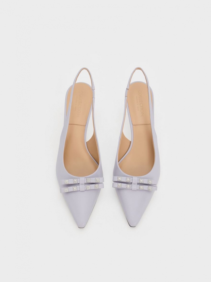 Pumps Charles & Keith Bow Crystal-Embellished Piele Slingback Violet | 306JVUZKT