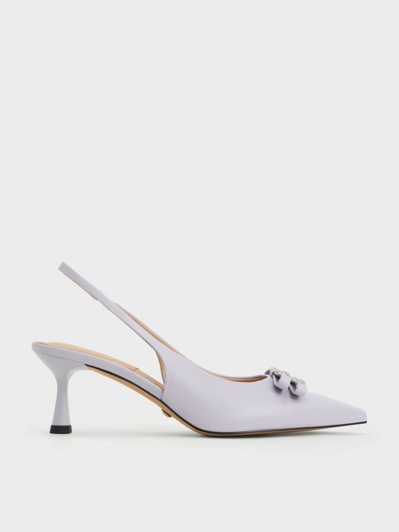 Pumps Charles & Keith Bow Crystal-Embellished Piele Slingback Violet | 306JVUZKT