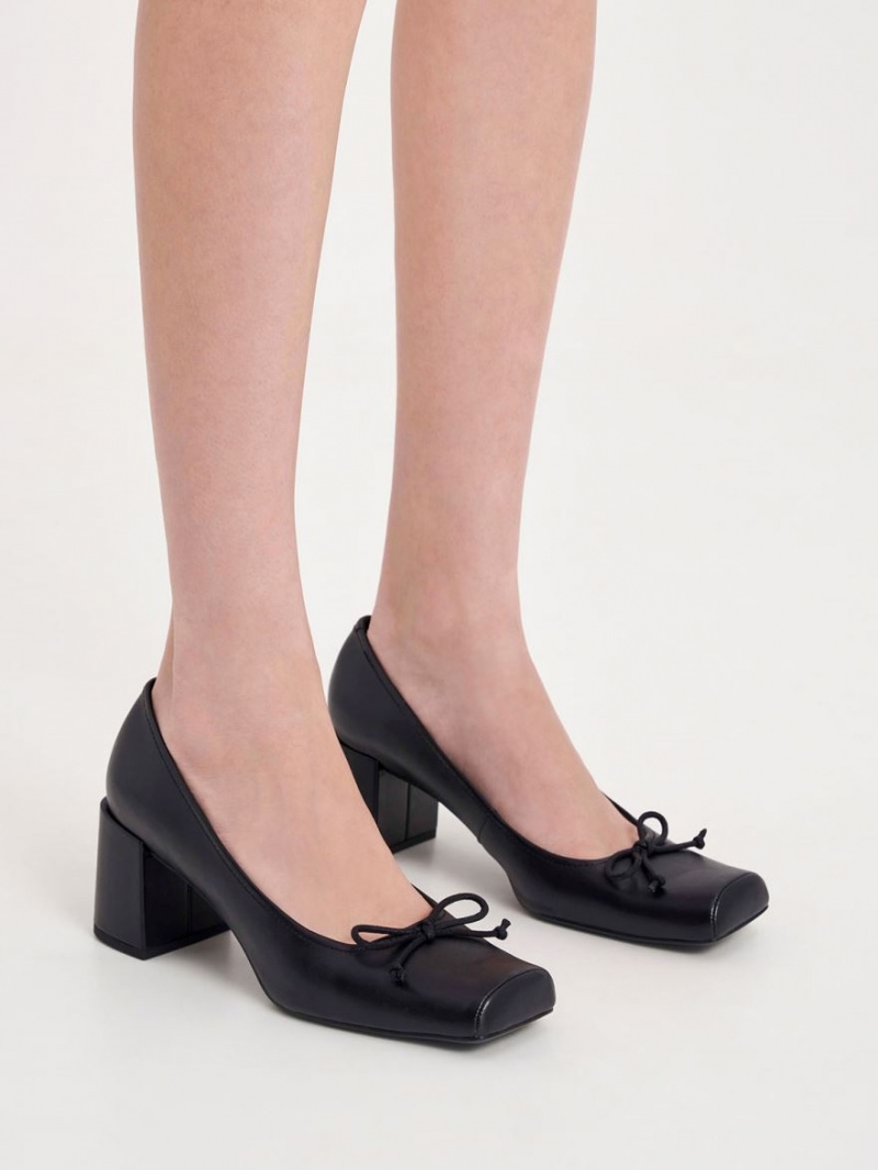 Pumps Charles & Keith Bow Square-Bombeu Negrii | 458MPVXEC