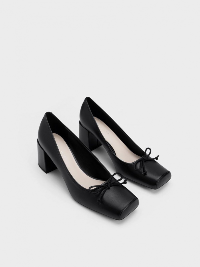 Pumps Charles & Keith Bow Square-Bombeu Negrii | 458MPVXEC
