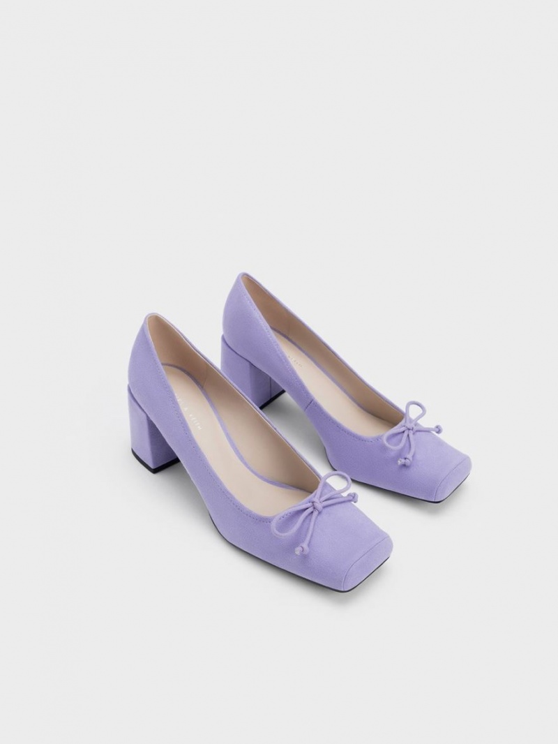 Pumps Charles & Keith Bow Square-Bombeu Textured Violet | 587XCBRKU