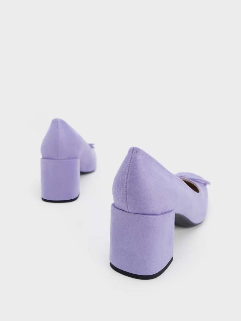 Pumps Charles & Keith Bow Square-Bombeu Textured Violet | 587XCBRKU