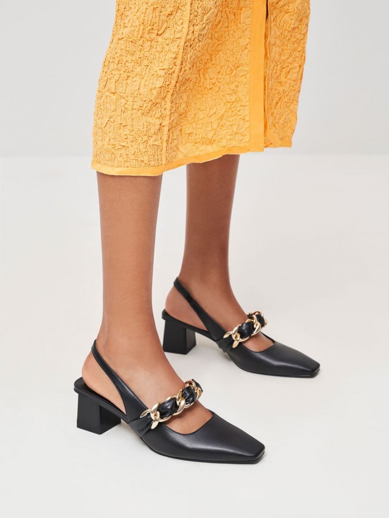 Pumps Charles & Keith Braided Chain-Link Slingback Negrii | 807WNBYKD