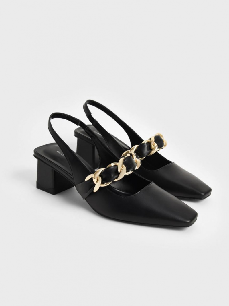 Pumps Charles & Keith Braided Chain-Link Slingback Negrii | 807WNBYKD