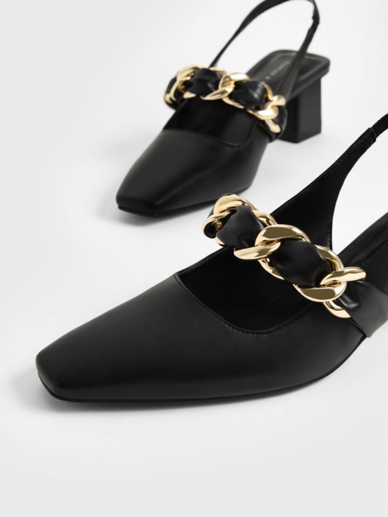 Pumps Charles & Keith Braided Chain-Link Slingback Negrii | 807WNBYKD