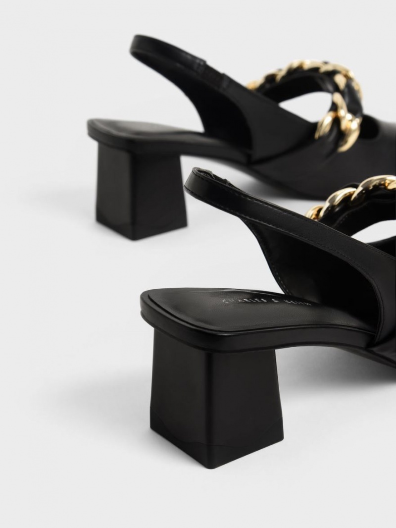 Pumps Charles & Keith Braided Chain-Link Slingback Negrii | 807WNBYKD