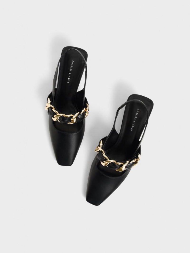 Pumps Charles & Keith Braided Chain-Link Slingback Negrii | 807WNBYKD