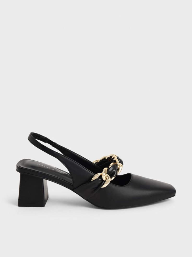 Pumps Charles & Keith Braided Chain-Link Slingback Negrii | 807WNBYKD