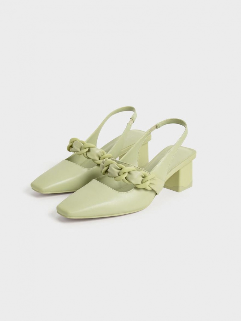 Pumps Charles & Keith Braided Chain-Link Slingback Verde Menta | 785MDCUBH