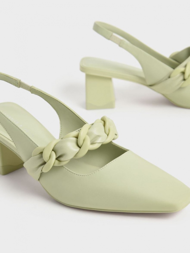 Pumps Charles & Keith Braided Chain-Link Slingback Verde Menta | 785MDCUBH