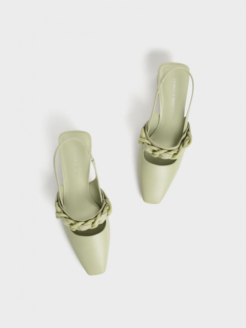 Pumps Charles & Keith Braided Chain-Link Slingback Verde Menta | 785MDCUBH
