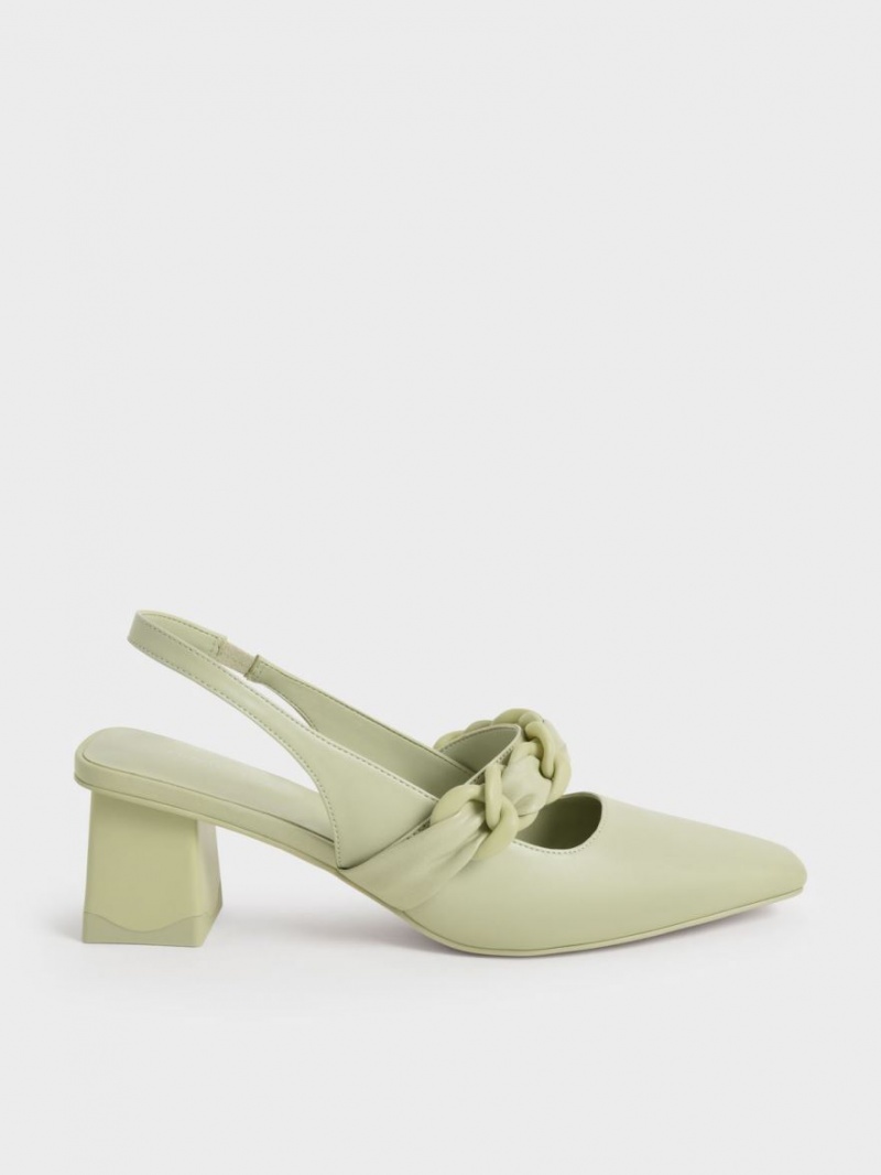 Pumps Charles & Keith Braided Chain-Link Slingback Verde Menta | 785MDCUBH