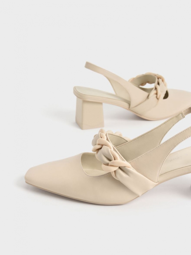 Pumps Charles & Keith Braided Chain-Link Slingback Bej | 964BOXVPS