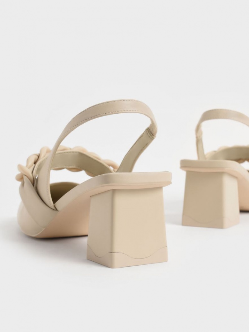 Pumps Charles & Keith Braided Chain-Link Slingback Bej | 964BOXVPS
