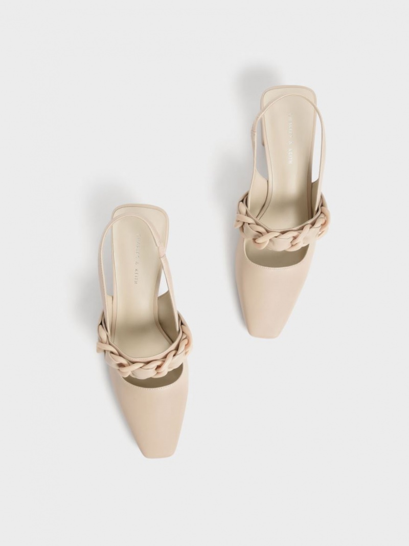 Pumps Charles & Keith Braided Chain-Link Slingback Bej | 964BOXVPS