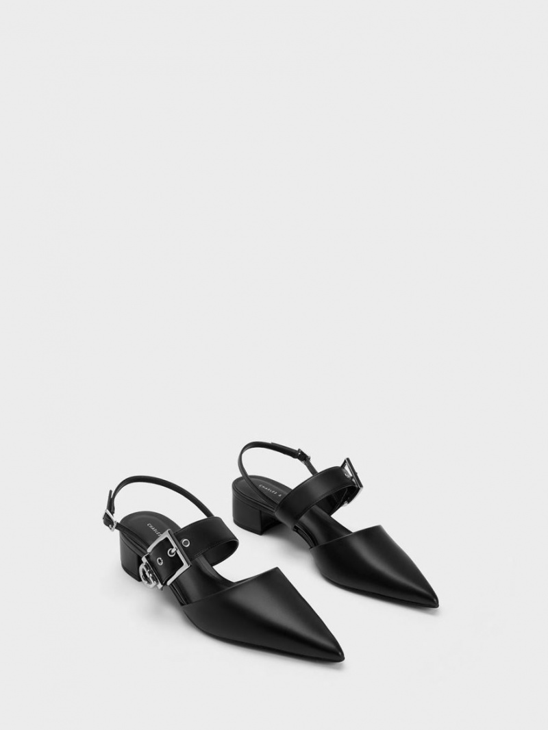 Pumps Charles & Keith Buckled Curea Slingback Negrii | 305XPHTQW