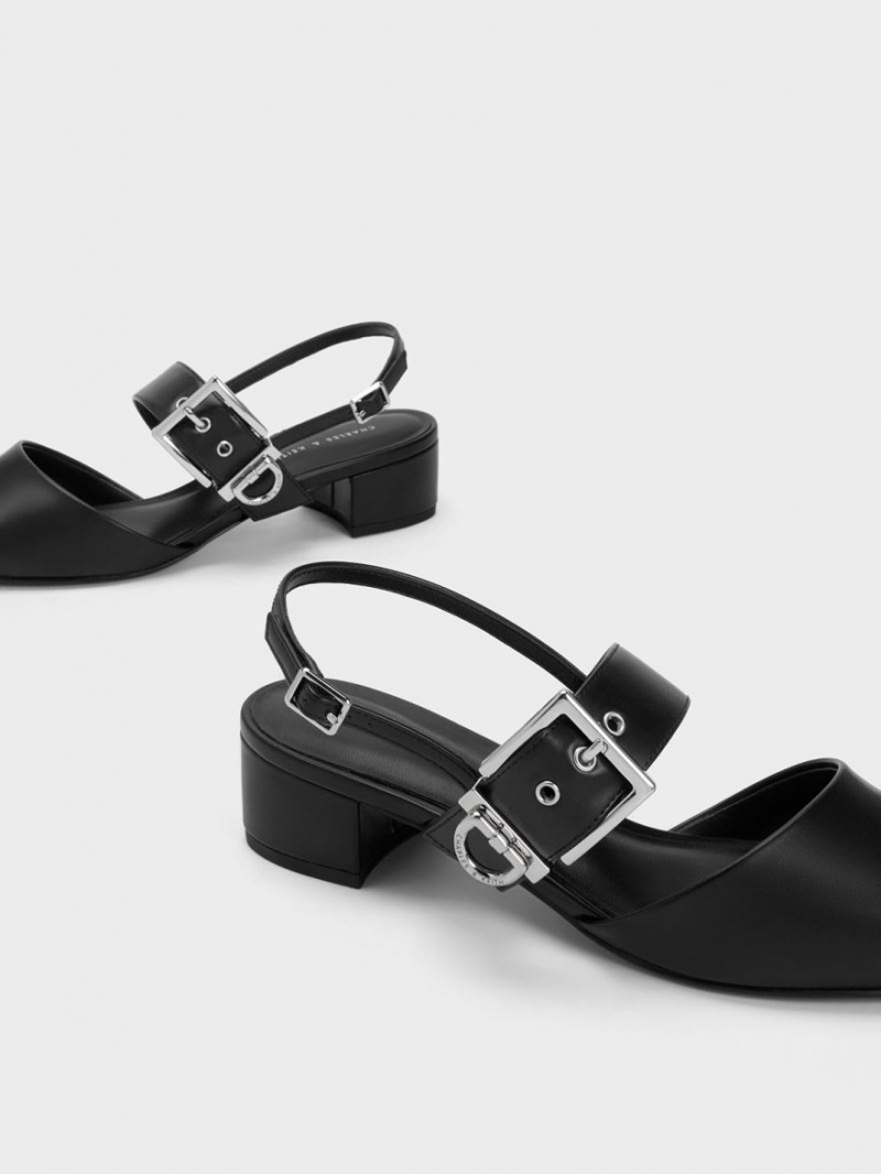 Pumps Charles & Keith Buckled Curea Slingback Negrii | 305XPHTQW
