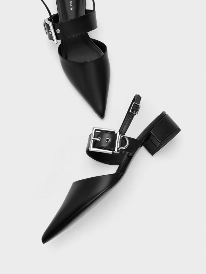 Pumps Charles & Keith Buckled Curea Slingback Negrii | 305XPHTQW