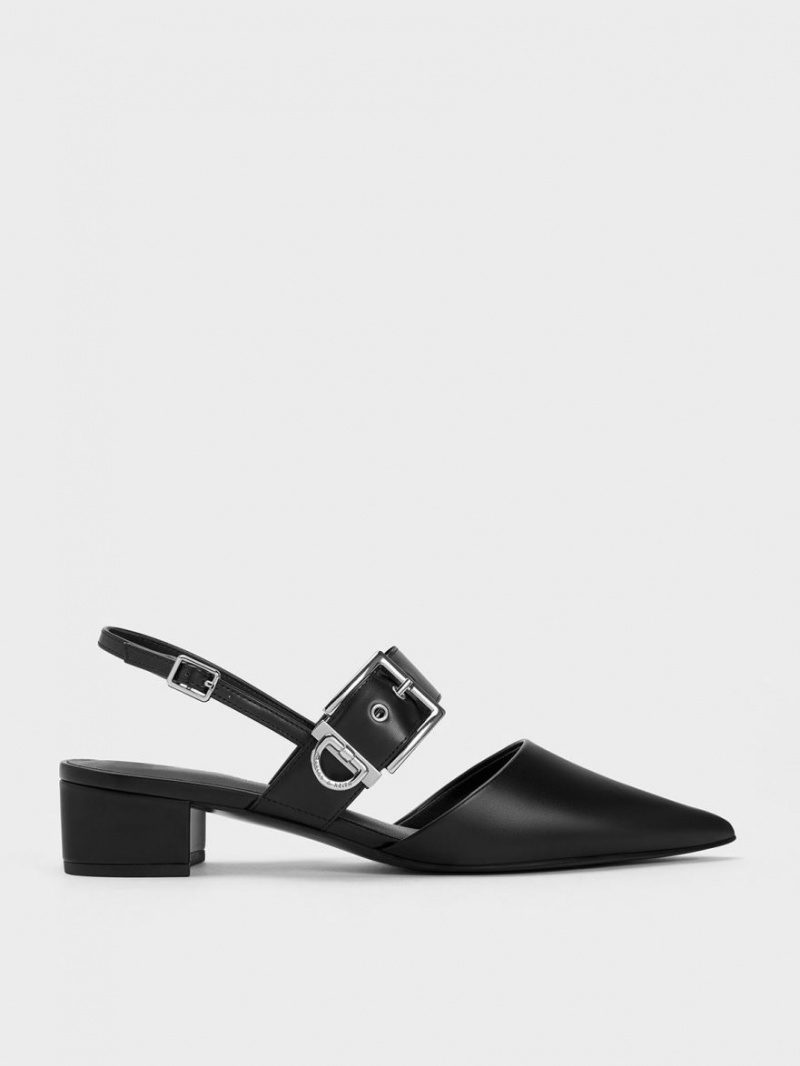 Pumps Charles & Keith Buckled Curea Slingback Negrii | 305XPHTQW