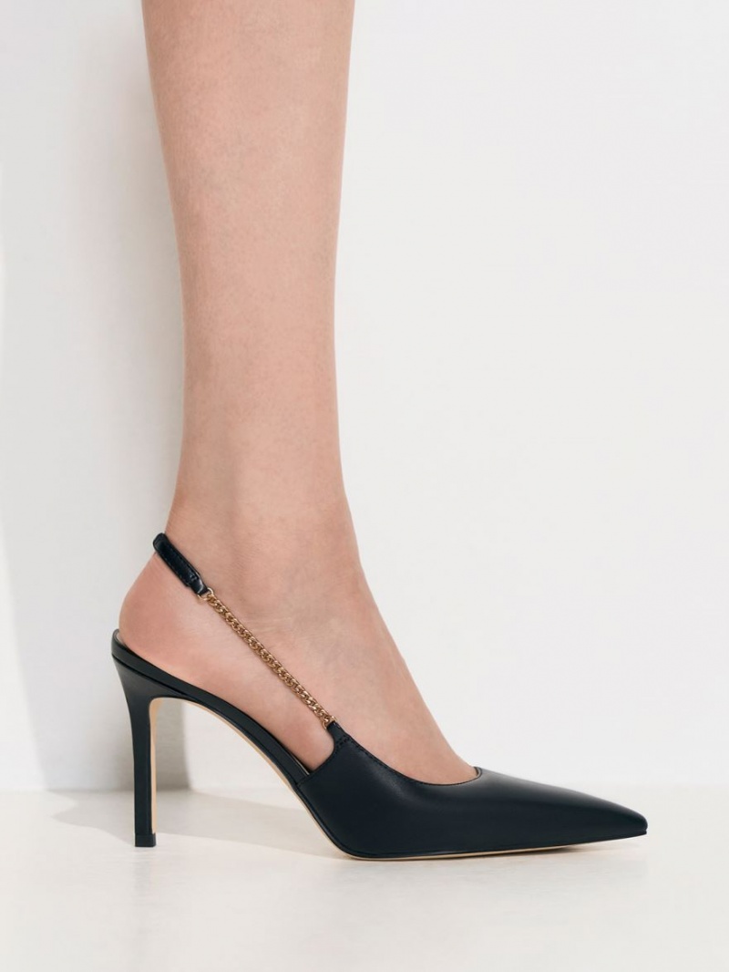 Pumps Charles & Keith Chain-Link Slingback Stiletto Negrii | 541FNTUYQ