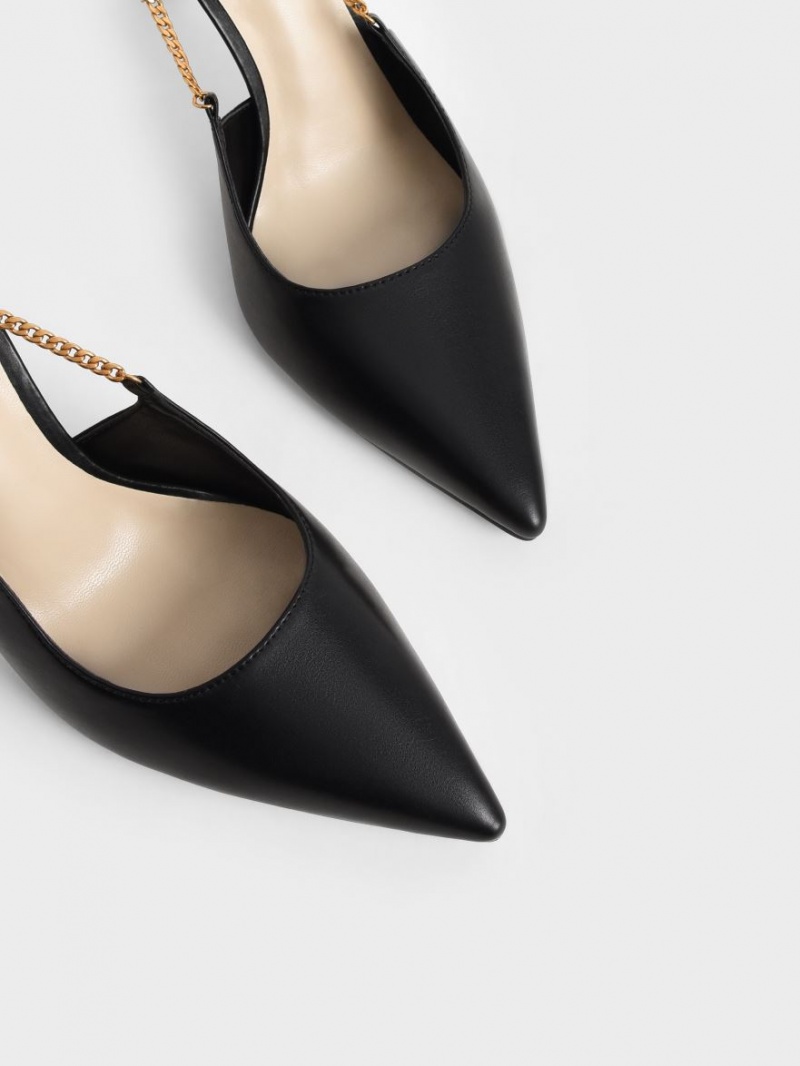 Pumps Charles & Keith Chain-Link Slingback Stiletto Negrii | 541FNTUYQ