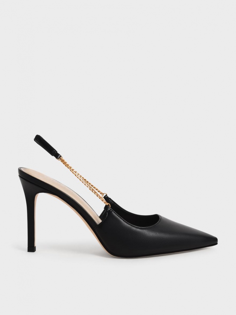 Pumps Charles & Keith Chain-Link Slingback Stiletto Negrii | 541FNTUYQ