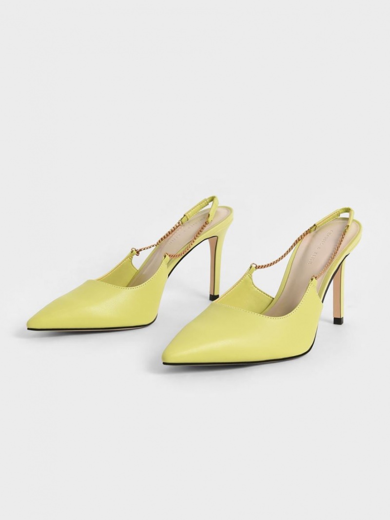 Pumps Charles & Keith Chain-Link Slingback Stiletto Verzi Deschis | 908DROIXB